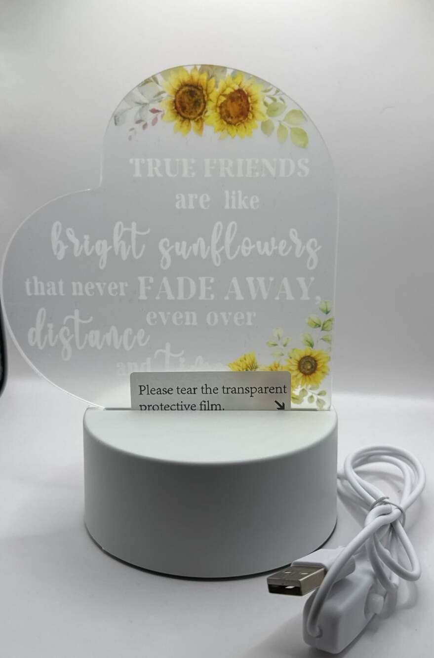 Sunflower Friendship Night Light Acrylic Plaque USB Desk Lamp Gift
